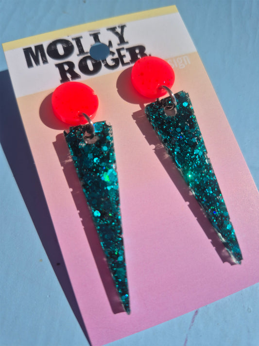 Konische Glitzerohrringe mit Neonrot