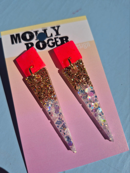 Konische Glitzerohrringe mit Neon