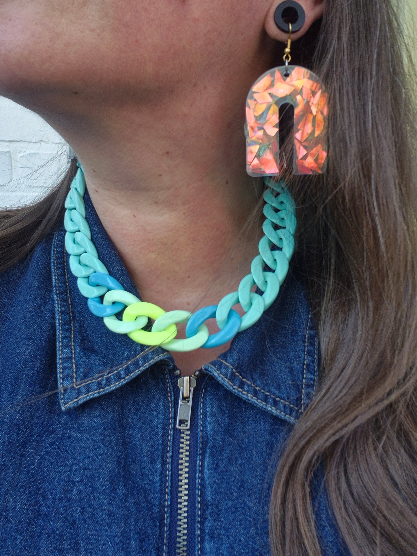 Statement-Kette, mint neongelb