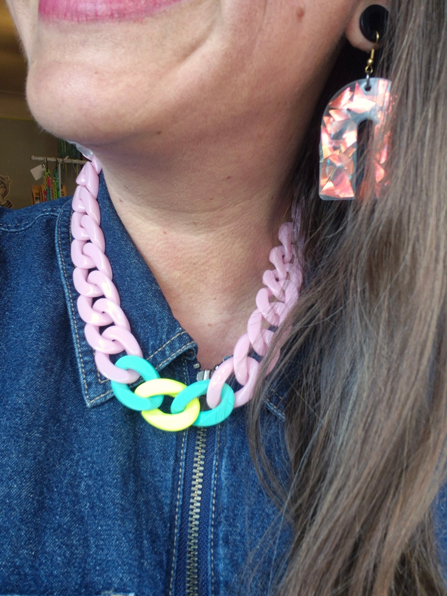 Statement-Kette - rosa, mint und neongelb