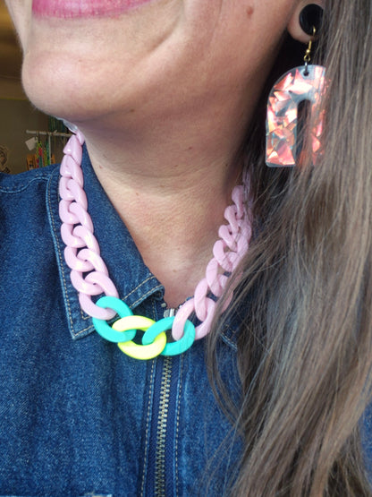 Statement-Kette - rosa, mint und neongelb