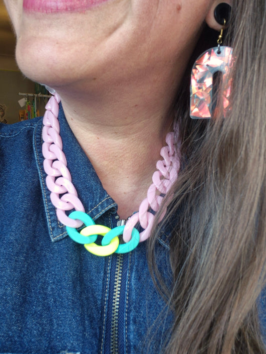 Statement-Kette - rosa, mint und neongelb