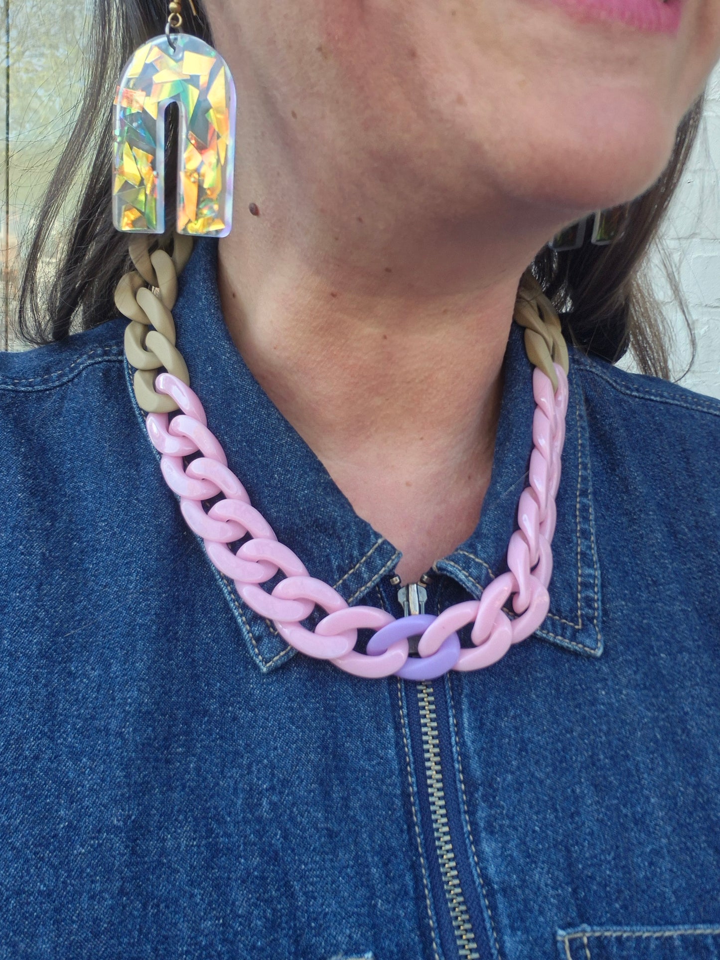 Statement-Kette - rosa, beige, lila