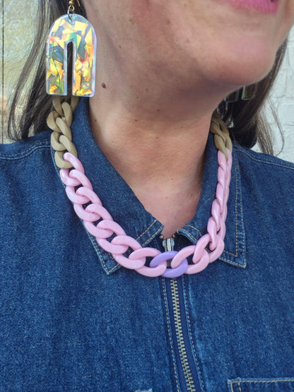 Statement-Kette - rosa, beige, lila