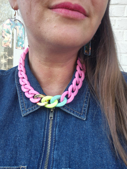 Statement-Kette - Pink, Neongelb, Mint