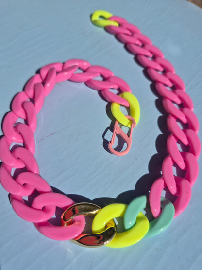 Statement-Kette - Pink, Neongelb, Mint
