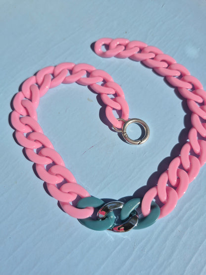 Statement-Kette - rosa, türkis, silber