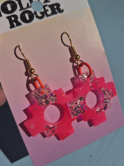 Glitzer-Ohrringe, neon, pink