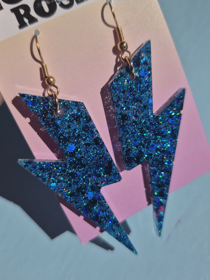 Glitzerohrringe Blitz - blau, lila, gold